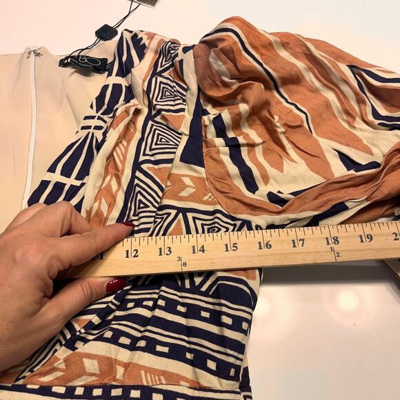 NWT Patbo Orange & Black Geometric Pattern Fringe Trim Mini Dress Size 8 - Picture 6 of 8